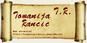 Tomanija Rančić vizit kartica